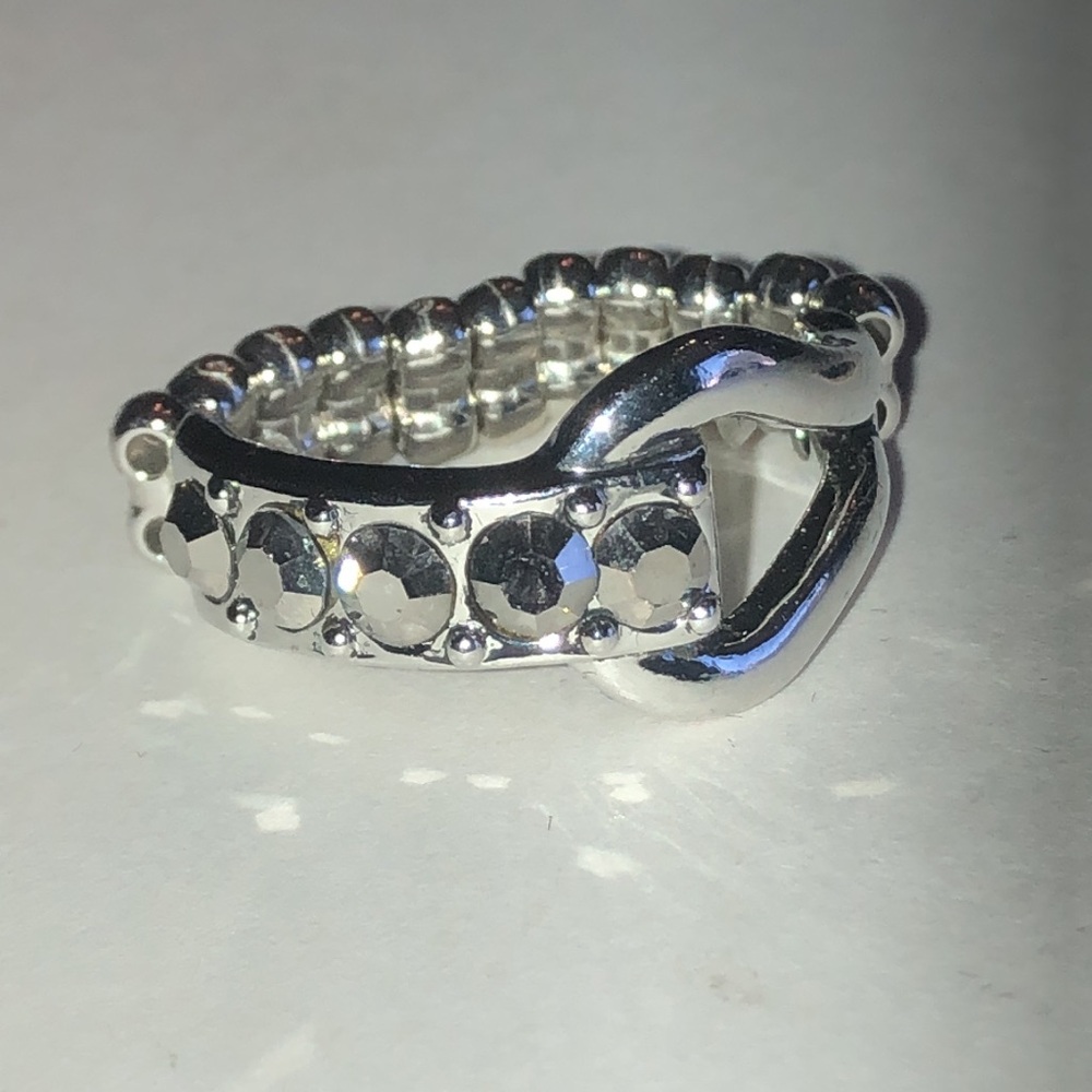 Silver Tone Metallic Gray Black Crystal Accent Ring